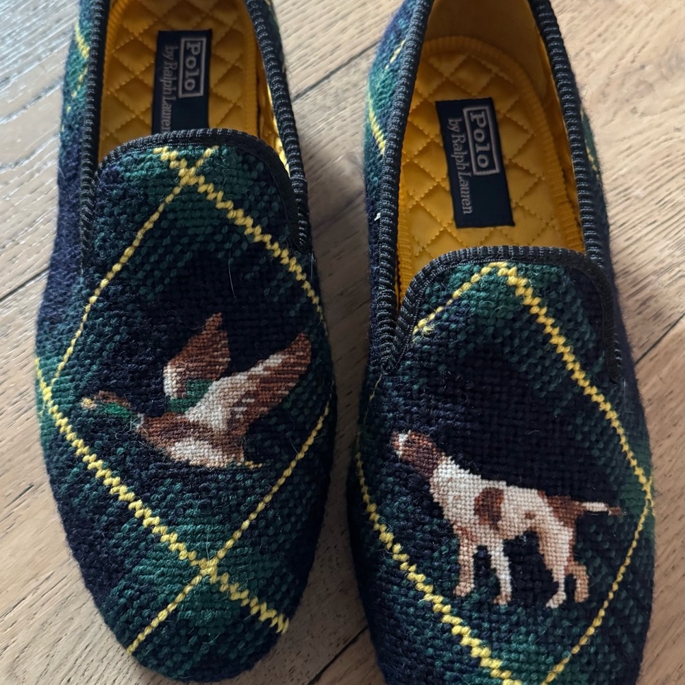 Polo by Ralph Lauren Men's Black and Green Embroidered Loafers